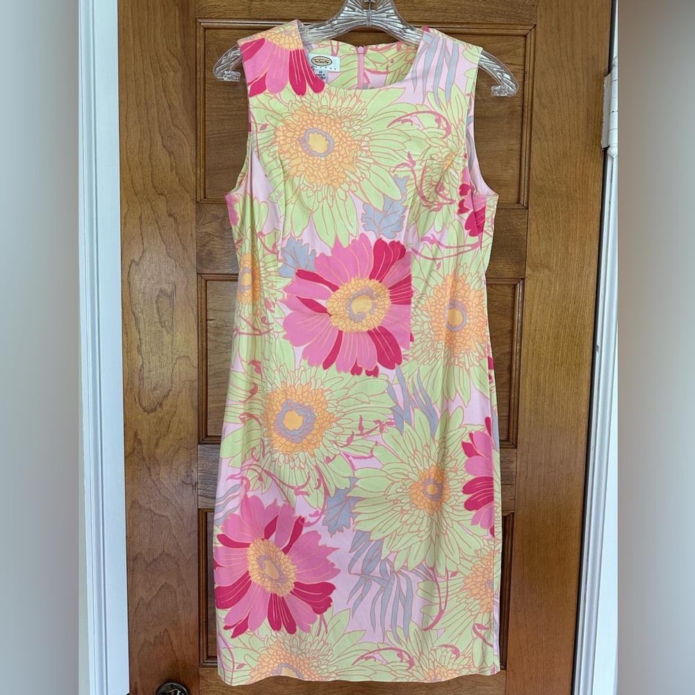 Talbots Pink and Orange Sleeveless Sheath Midi Dress